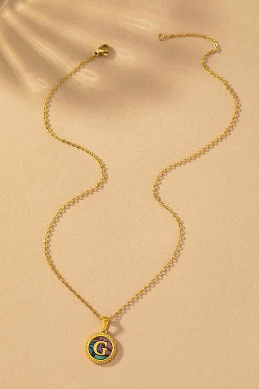 Brass abalone shell inlay initial pendant necklace - My Store