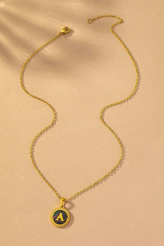 Brass abalone shell inlay initial pendant necklace - My Store
