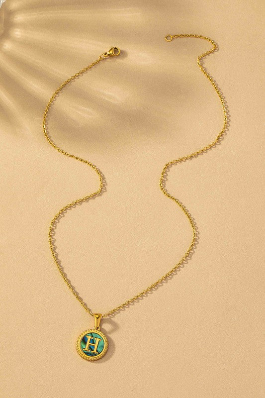 Brass abalone shell inlay initial pendant necklace - My Store