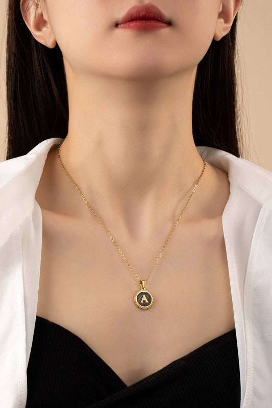 Brass abalone shell inlay initial pendant necklace - My Store
