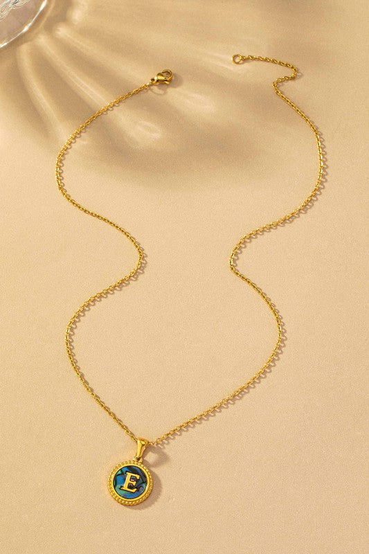 Brass abalone shell inlay initial pendant necklace - My Store