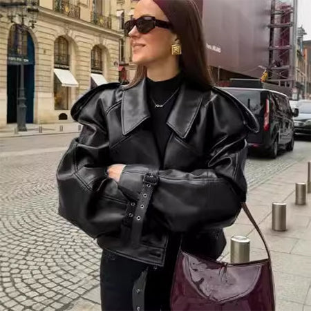 Women's Cropped Leather Jacket - My Store