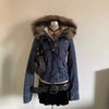 Women's Short Jacket with Fur-Trimmed Hood - My Store