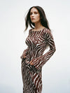 Floral Zebra Print Long Sleeve Maxi Dress - LEATHERS AND FEATHERS