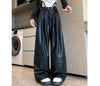 Women's Vintage Brown Pleated PU Leather Pants - My Store
