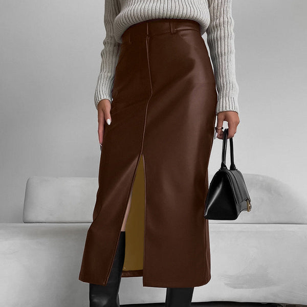 Women's Fleece-Lined PU Leather Skirt - My Store