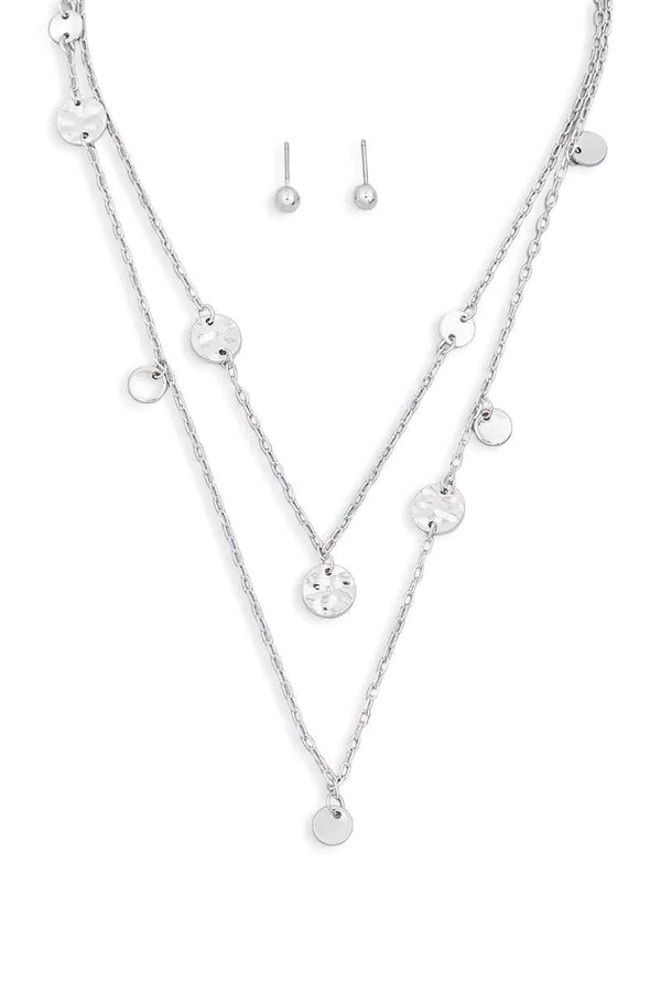 Layered Chain Coin Station Necklace Ball Earring Set - LEATHERS AND FEATHERS