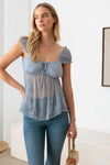 Lace Baby Doll Cap Sleeve Front Tie Top - My Store