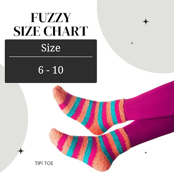 Tipi Toe Women's 6-Pack Cozy Microfiber Colorful Patterned Fuzzy Crew - My Store