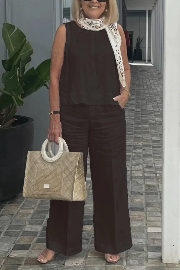 Cotton and Linen Sleeveless Suit - LEATHERS AND FEATHERS