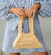 Pyramid Beaded Tote Bag in Toasted Beige - My Store