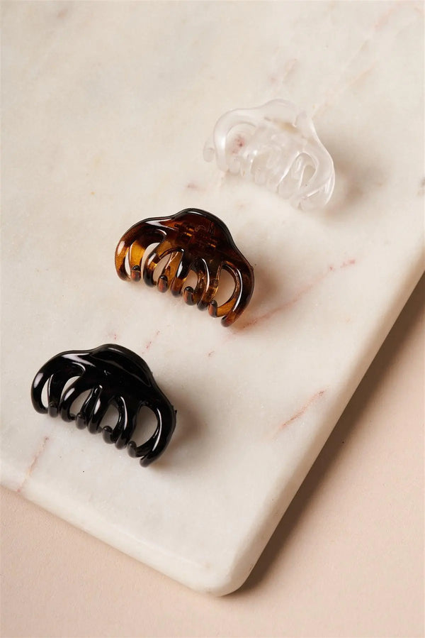 3pcs Clear Brown Black Mini Hair Claw Clips - LEATHERS AND FEATHERS