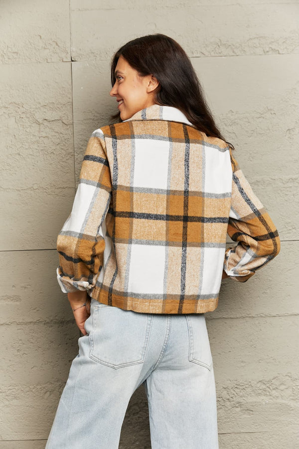 Double Take Plaid Collared Neck Jacket with Breast Pockets - My Store