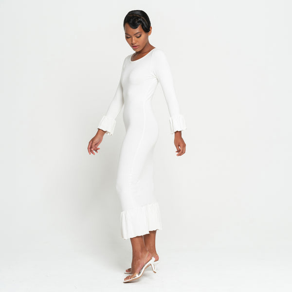 MARJORIE Bamboo Ruffle Dress, in Off-white - My Store