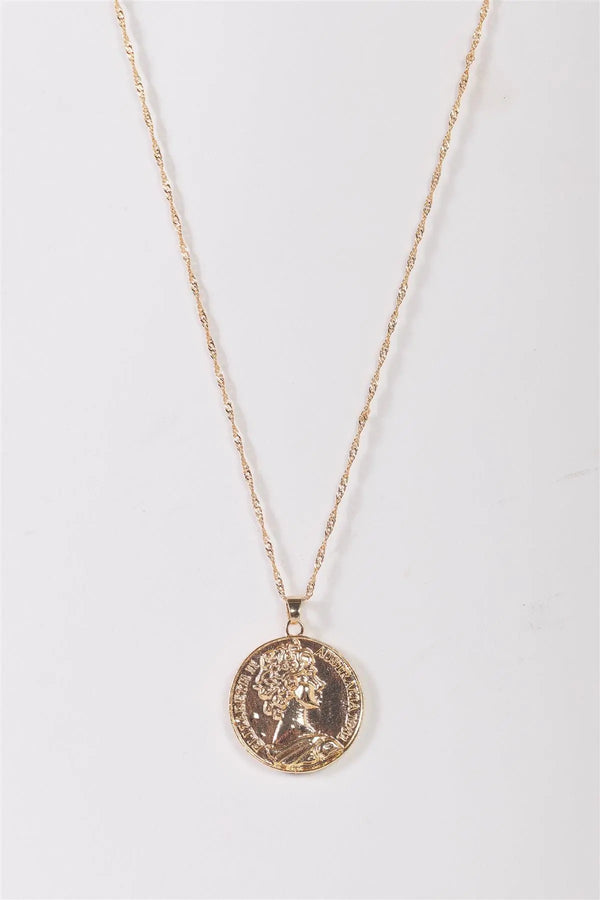 Gold Twisted Chain Double Side Coin Pendant Necklace - My Store
