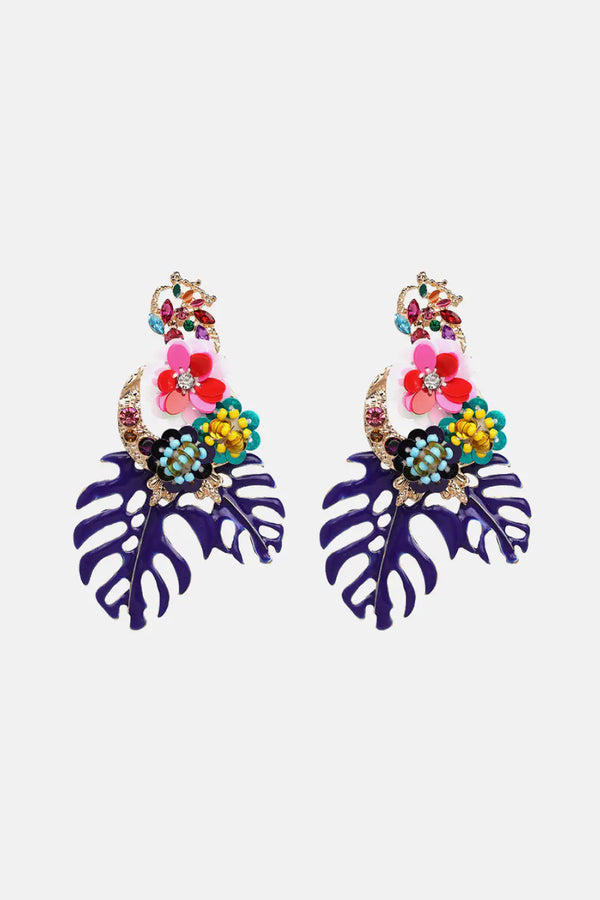 Leaf & Flower Shape Zinc Alloy Dangle Earrings - LEATHERS AND FEATHERS
