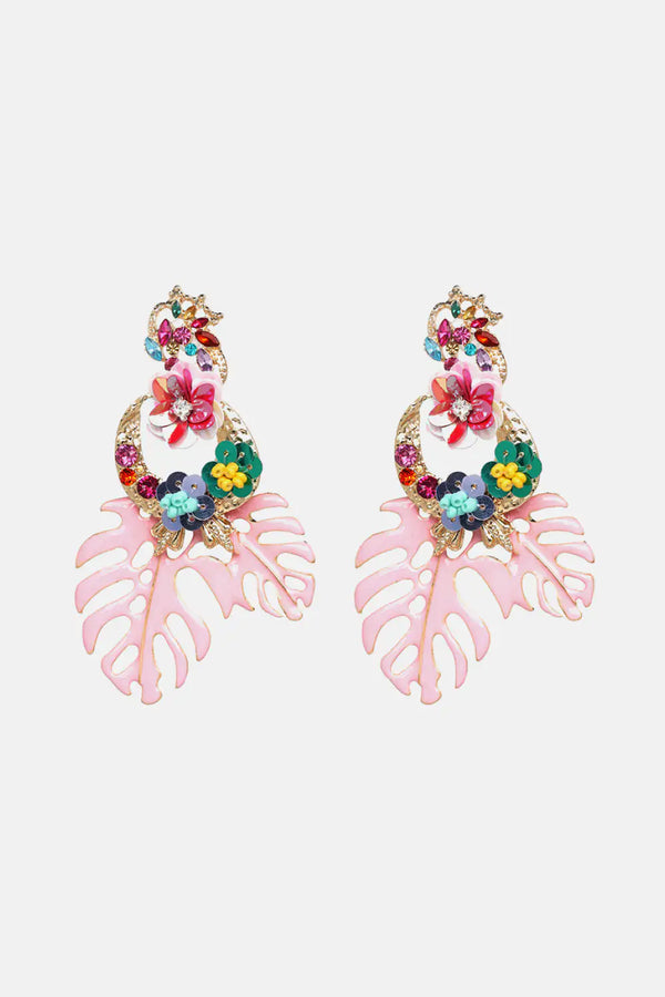 Leaf & Flower Shape Zinc Alloy Dangle Earrings - LEATHERS AND FEATHERS