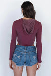 Eggplant Flannel Zip-Up Hooded Crop Top /3-2-1 - My Store