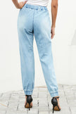 Sky Blue Distress Drawstring Pocketed Ripped Jean Joggers - My Store