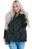 Black Quilted Zipper Front Hooded Vest Coat - My Store