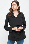 Draped Collar Trench Coat Jacket Top - My Store