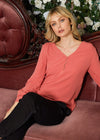 V-neck Tie Cuff Blouse In Faded Coral - My Store