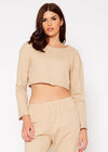 Cropped Scoop Neck Terry Sweatshirt In Khaki - My Store