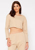 Cropped Scoop Neck Terry Sweatshirt In Khaki - My Store