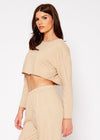 Cropped Scoop Neck Terry Sweatshirt In Khaki - My Store