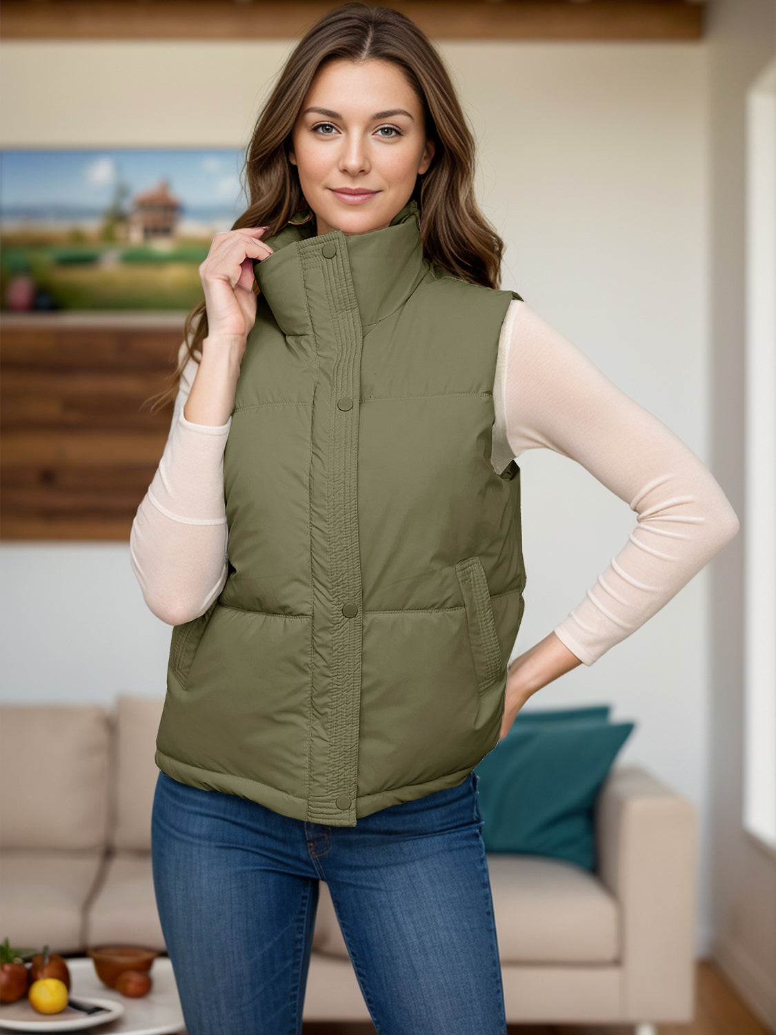 Pocketed Zip Up Vest Coat - My Store