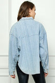 Veveret Button Up Dropped Shoulder Denim Top - My Store