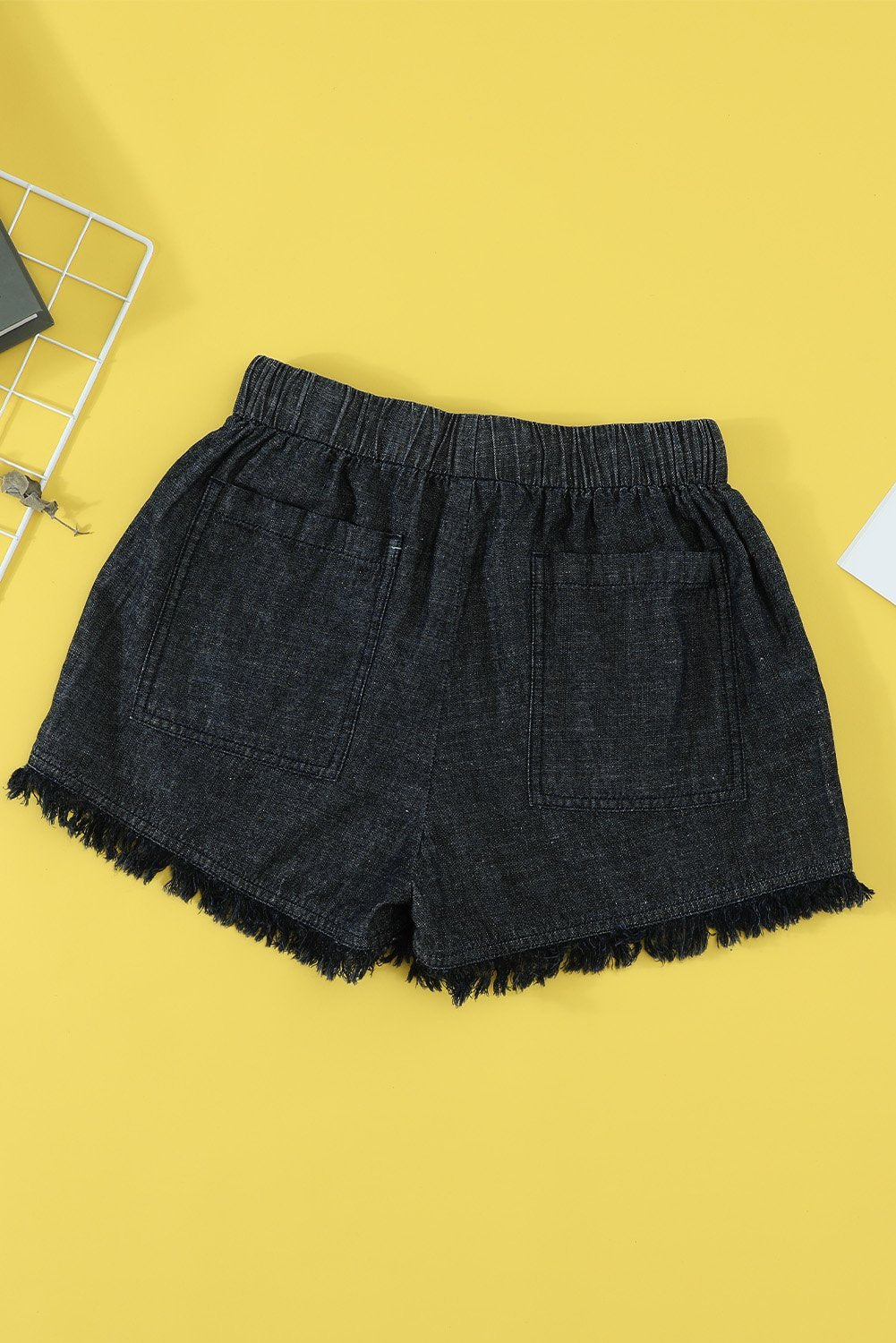 Casual Black Pocketed Frayed Denim Shorts - My Store