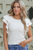 Apricot Pink Wavy Textured Ruffle Sleeve Top - My Store