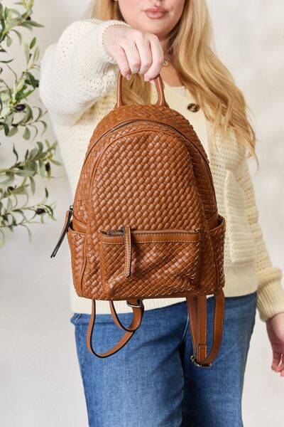 SHOMICO PU Leather Woven Backpack - My Store