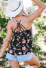 Beige Floral Spaghetti Straps Strappy Back Tank Top - My Store