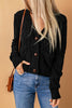 Black Front Pockets Buttons Textured Cardigan - My Store