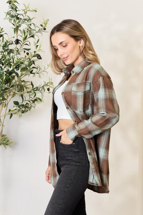 Double Take Plaid Dropped Shoulder Shirt - My Store