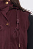 Burgundy Sleeveless Foldable Detachable Hood Detail Parka Utility Vest - My Store