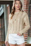 Full Size Openwork Cable-Knit Round Neck Knit Top- - My Store