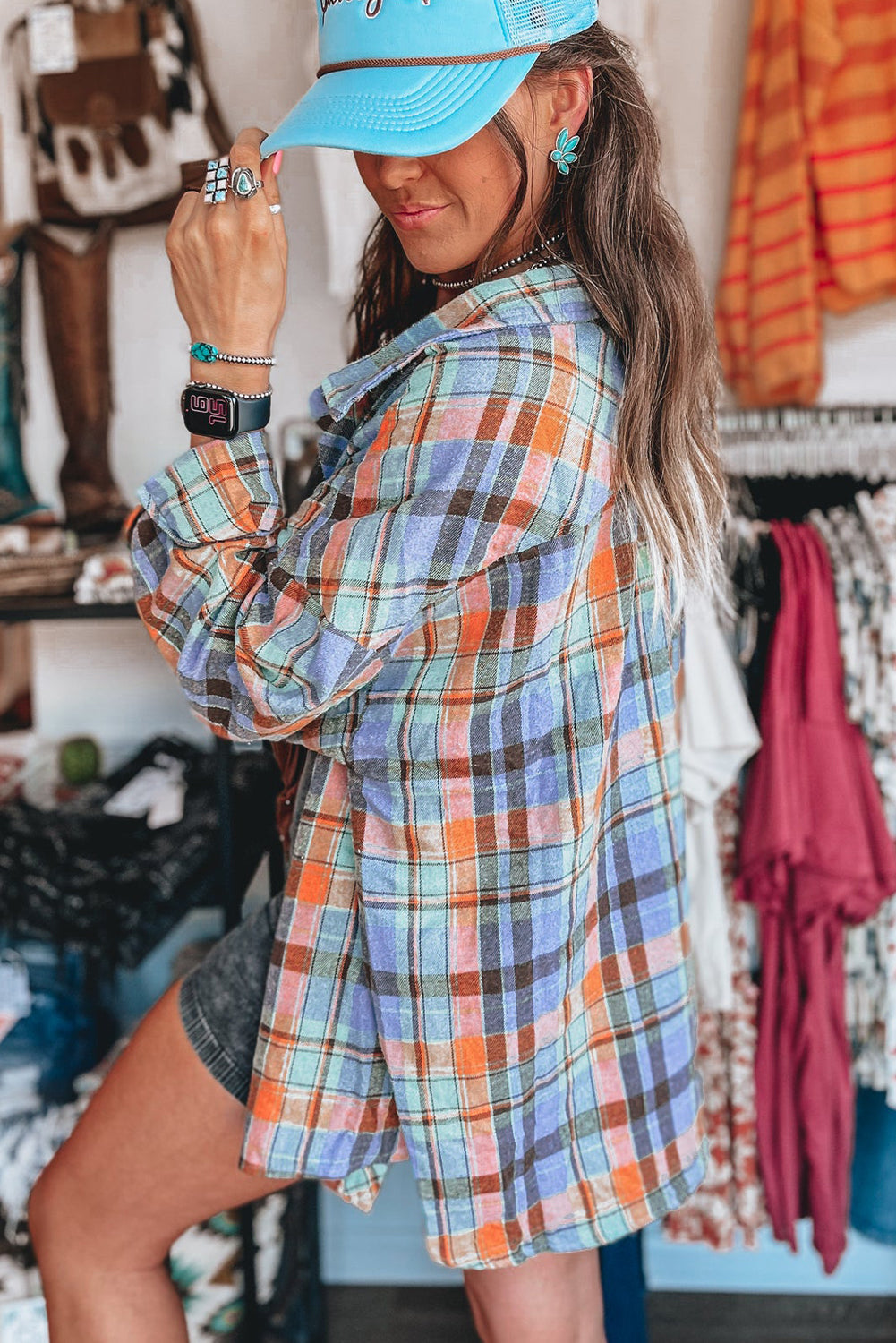 Red Plaid Print Loose Vintage Shirt - My Store