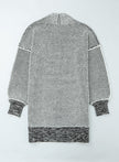 Gray Plaid Knitted Long Open Front Cardigan - My Store