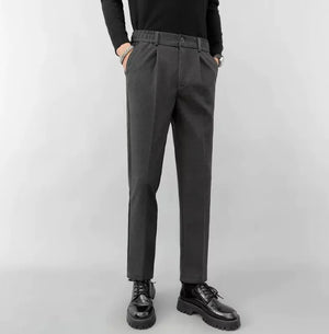 Lightly Mature Woolen Pants: Straight Slim Fit Cropped