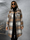 Plaid Collared Neck Long Sleeve Coat - My Store