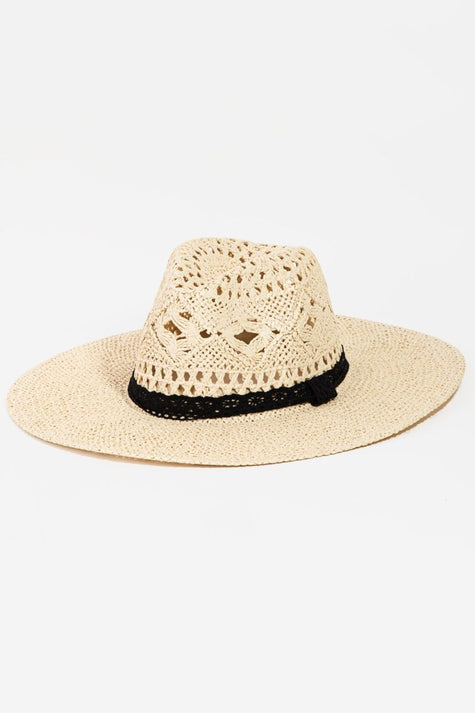 Fame Openwork Lace Detail Wide Brim Hat - My Store