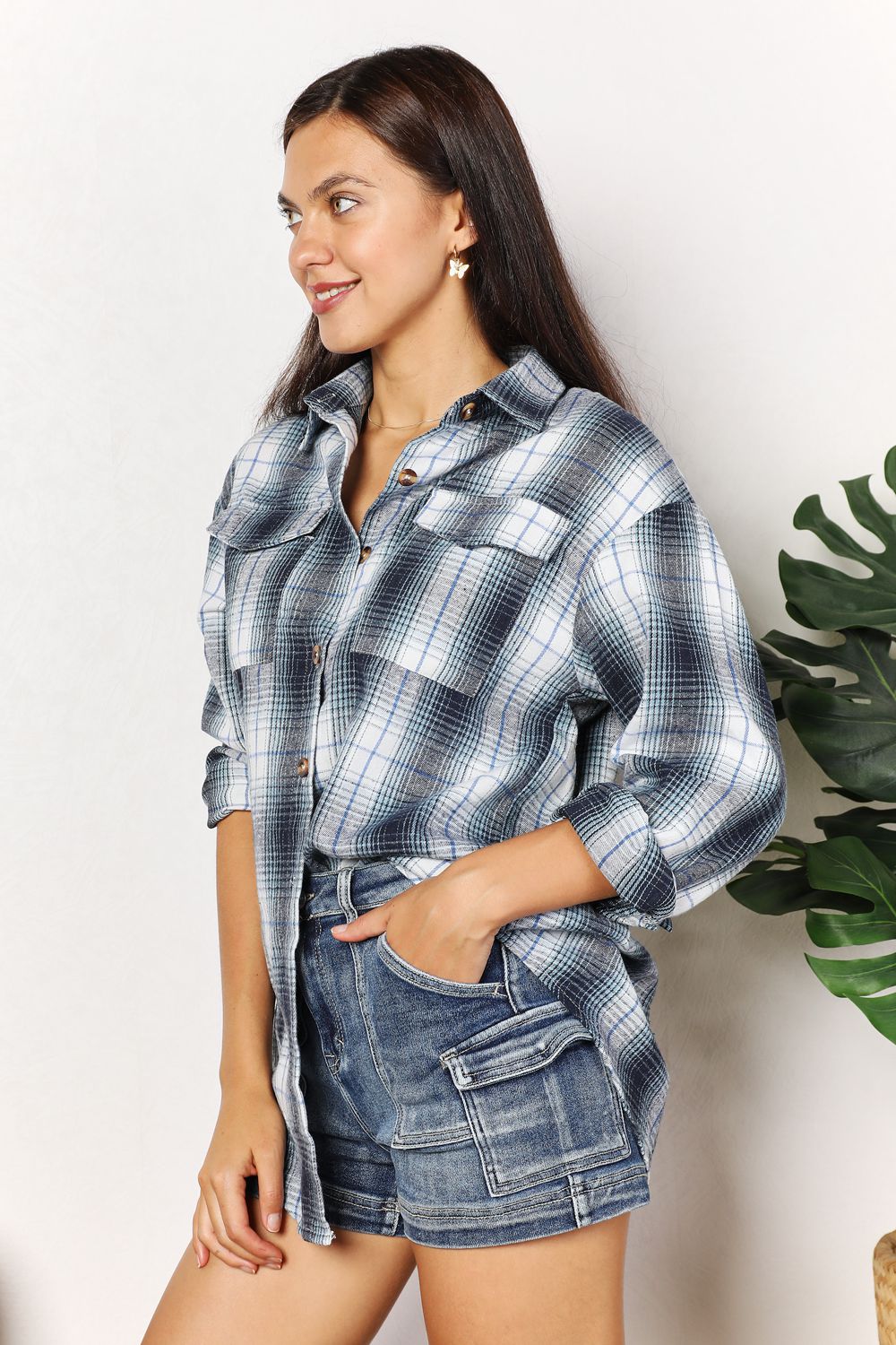 Double Take Plaid Dropped Shoulder Shirt - My Store