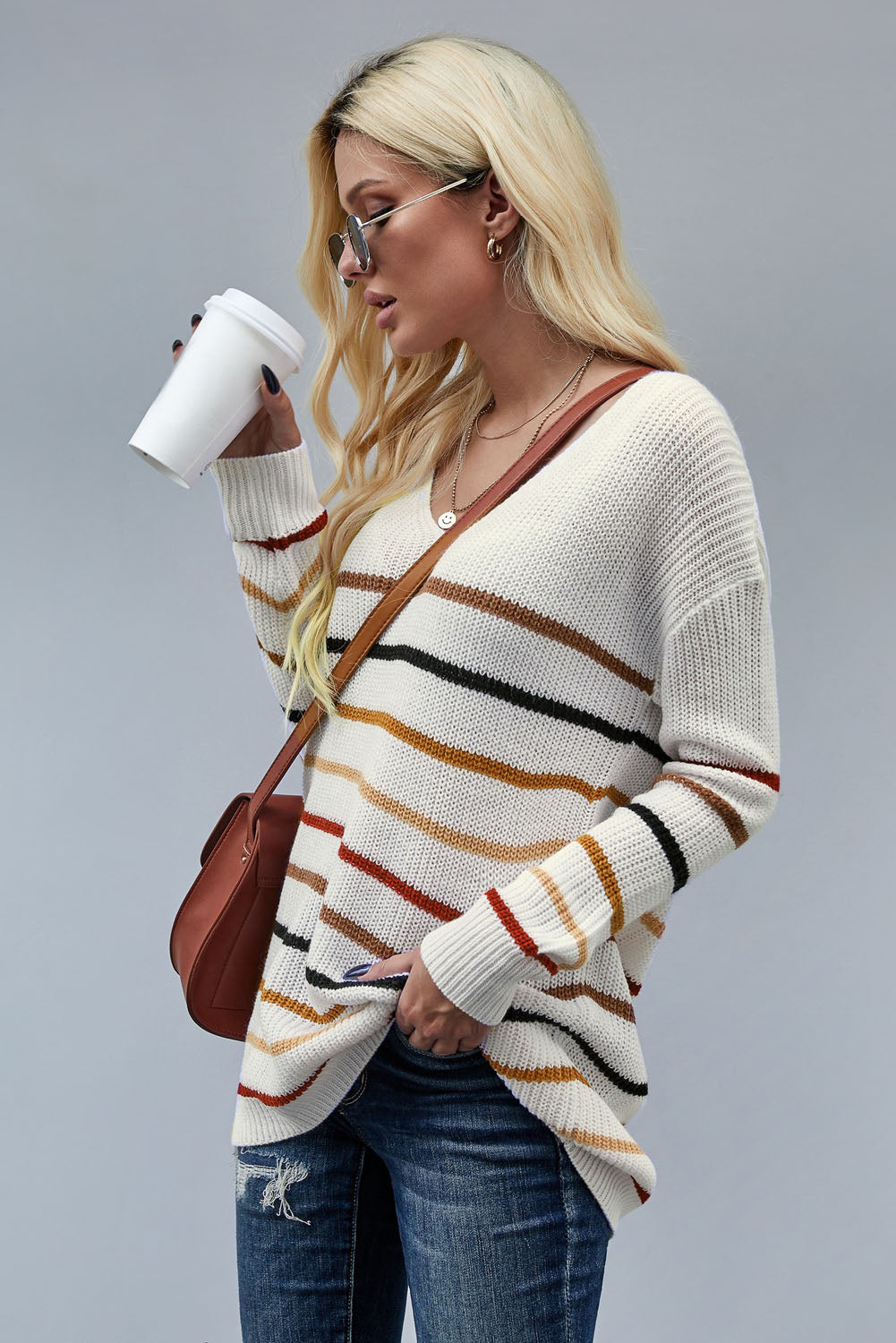 Multicolor Striped Loose Knit Sweater - My Store