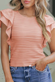 Apricot Pink Wavy Textured Ruffle Sleeve Top - My Store