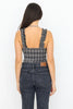 Plaid Ruffle Straps Fitted Bodysuit - My Store