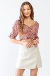 Floral Ruffle Smocked Back Ruched Crop Top - My Store