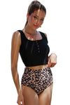 Black Square Neck Sleeveless Fashion Print Tankini Set - My Store